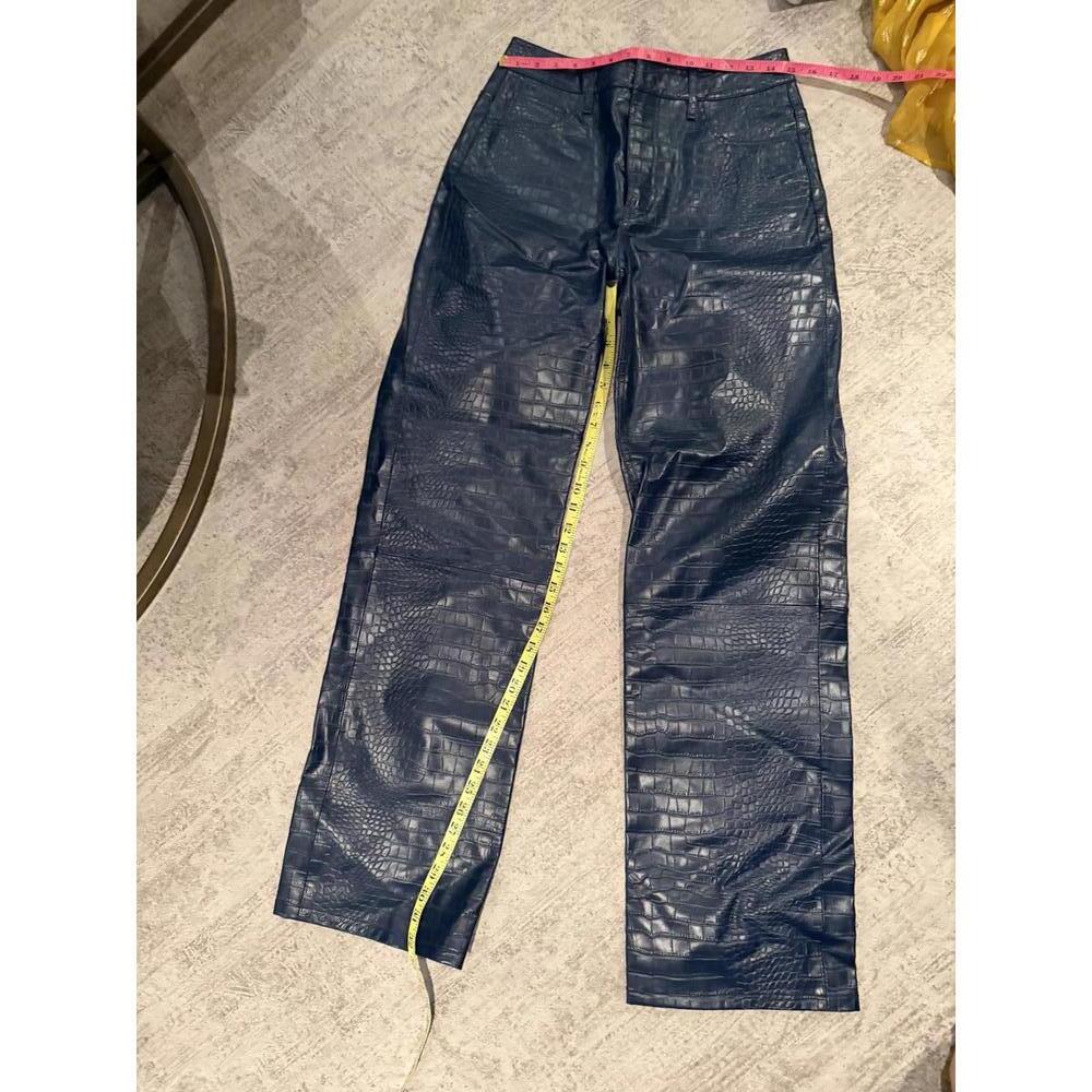The Frankie Shop Bonnie Navy Croc-Embossed Faux Leather Pants sz M - Picture 3 of 5